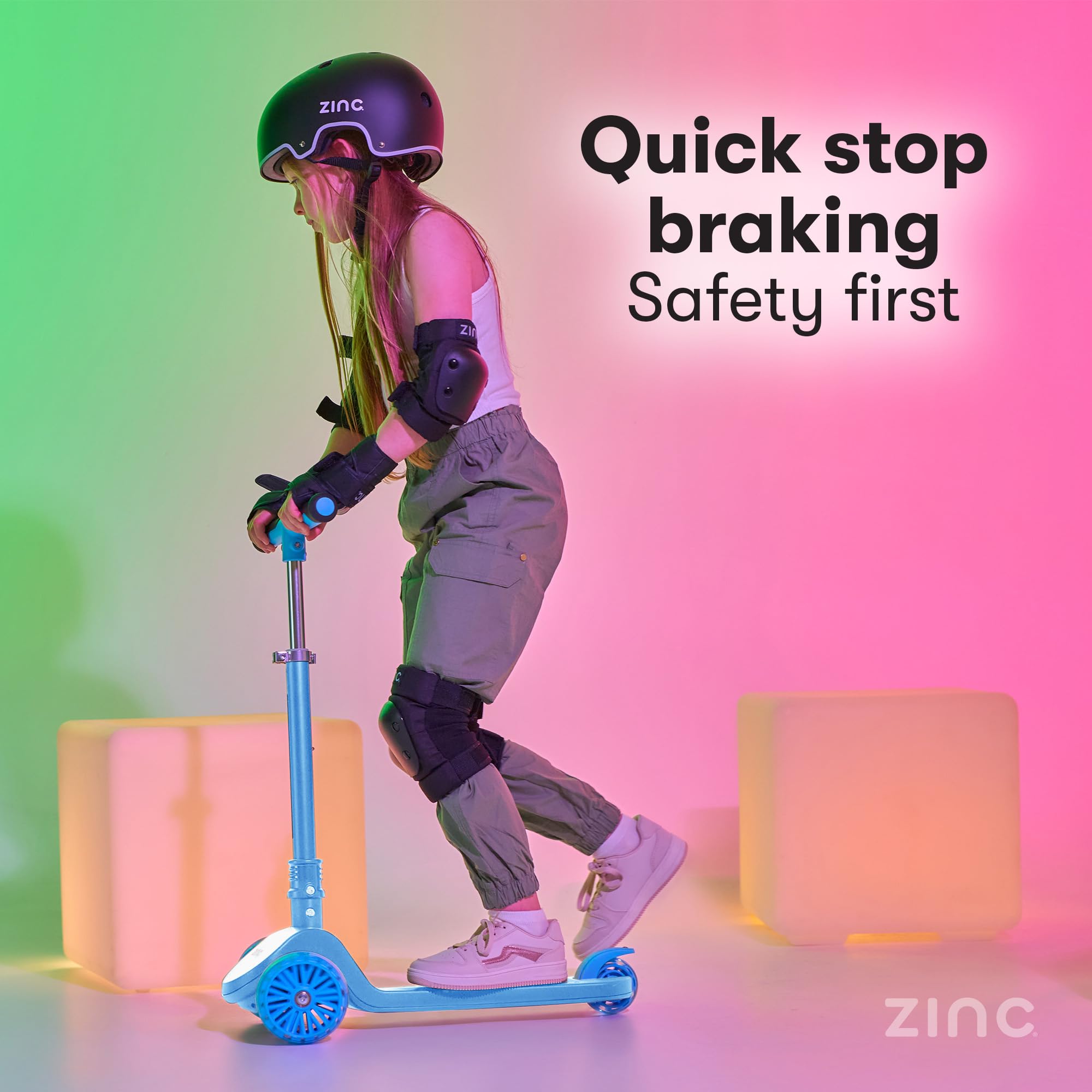 Zinc T-Motion Shine hulajnoga dla dzieci w wieku od 3 lat – trójkołowa, składana hulajnoga dla chłopców i dziewcząt, z podświetlanym blatem i kółkami LED, regulowana kierownica, sterowanie pochyleniem