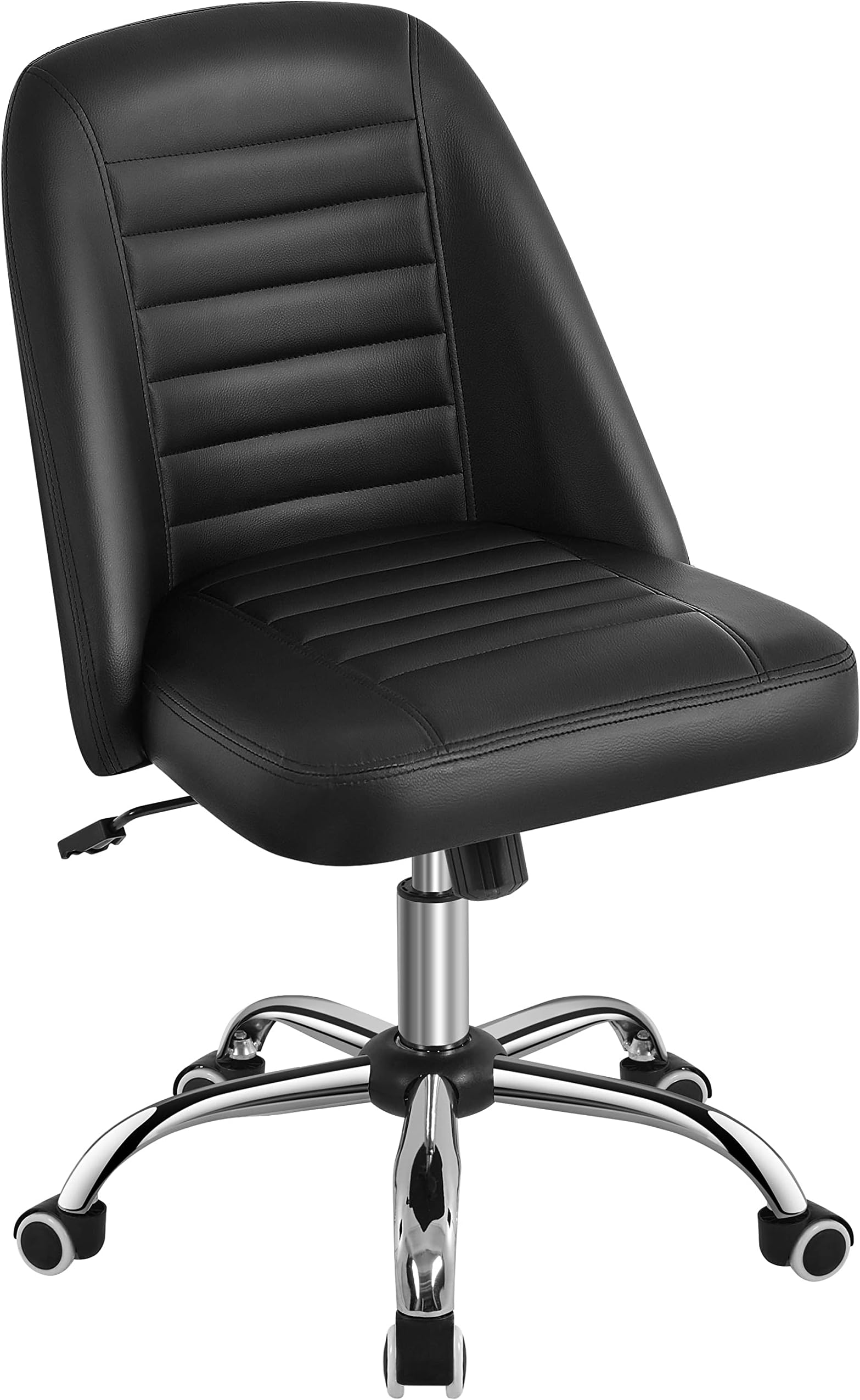 Yaheetech Black Faux Leather Armless Vanity Desk Chair, Adjustable Swivel