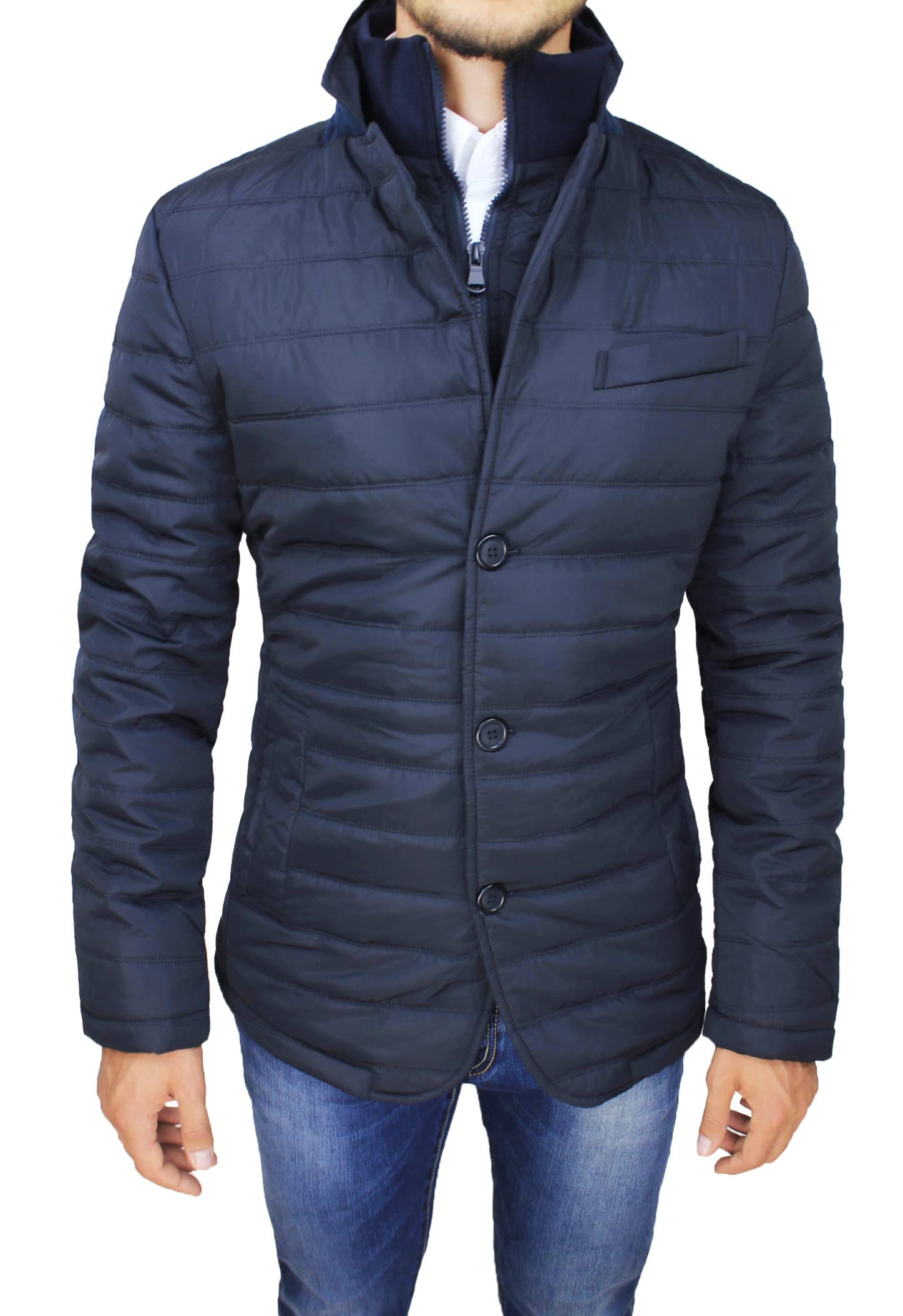 Evoga Giubbotto piumino uomo Sartoriale blu nero elegante casual Slim Fit giacca impermeabile