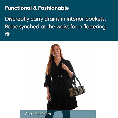 Miniatura 4 de Bata de recuperación, posmastectomía, regalos de cáncer de mama, para mujer, bata de cirugía de mama con bolsillos internos, cambio de imagen de