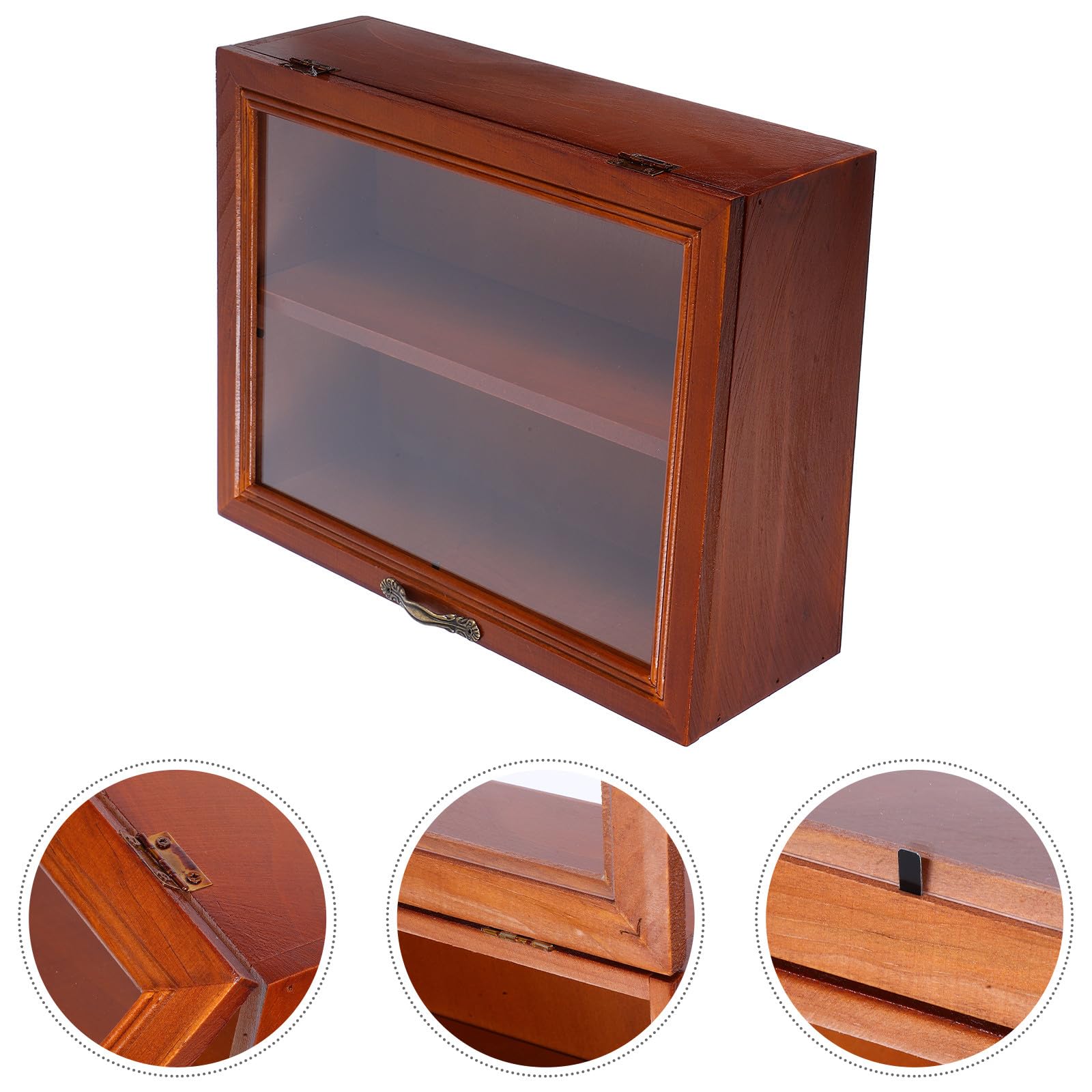 Expositor de Colecciones en Madera Maciza Acabado Envejecido, Vitrina Pequeña para Escritorio Puerta de Acrílico Adecuado para Almacenamiento y Organización de Objetos
