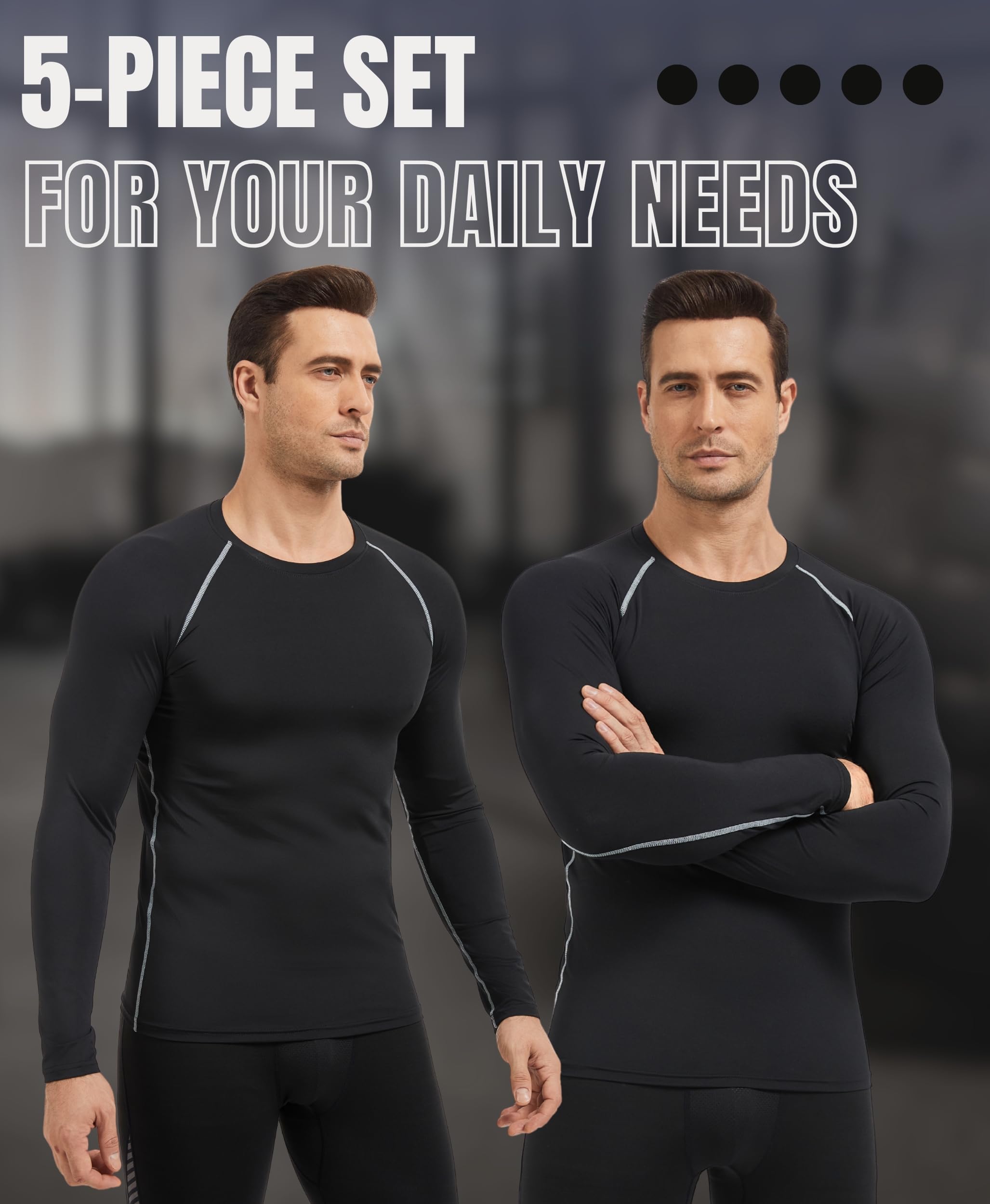 AMZSPORT Maglia Compressione Uomo Confezione da 3 Maglia Termica Manica Lunga Maglietta Palestra Compression Shirt Ciclismo Running Sportiva