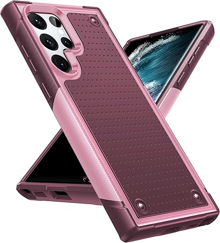 LeYi Funda para Samsung Galaxy S22 Ultra para mujeres y niñas, doble capa protectora resistente a las caídas, parte trasera de policarbonato duro y