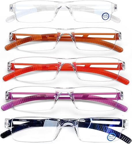 Vista 13 de AQWANO Paquete de 5 Gafas de Lectura sin Montura con Bloqueo de Luz Azul de Computadora, Marco Transparente, Filtro Anti-Reflejo, Ligeras
