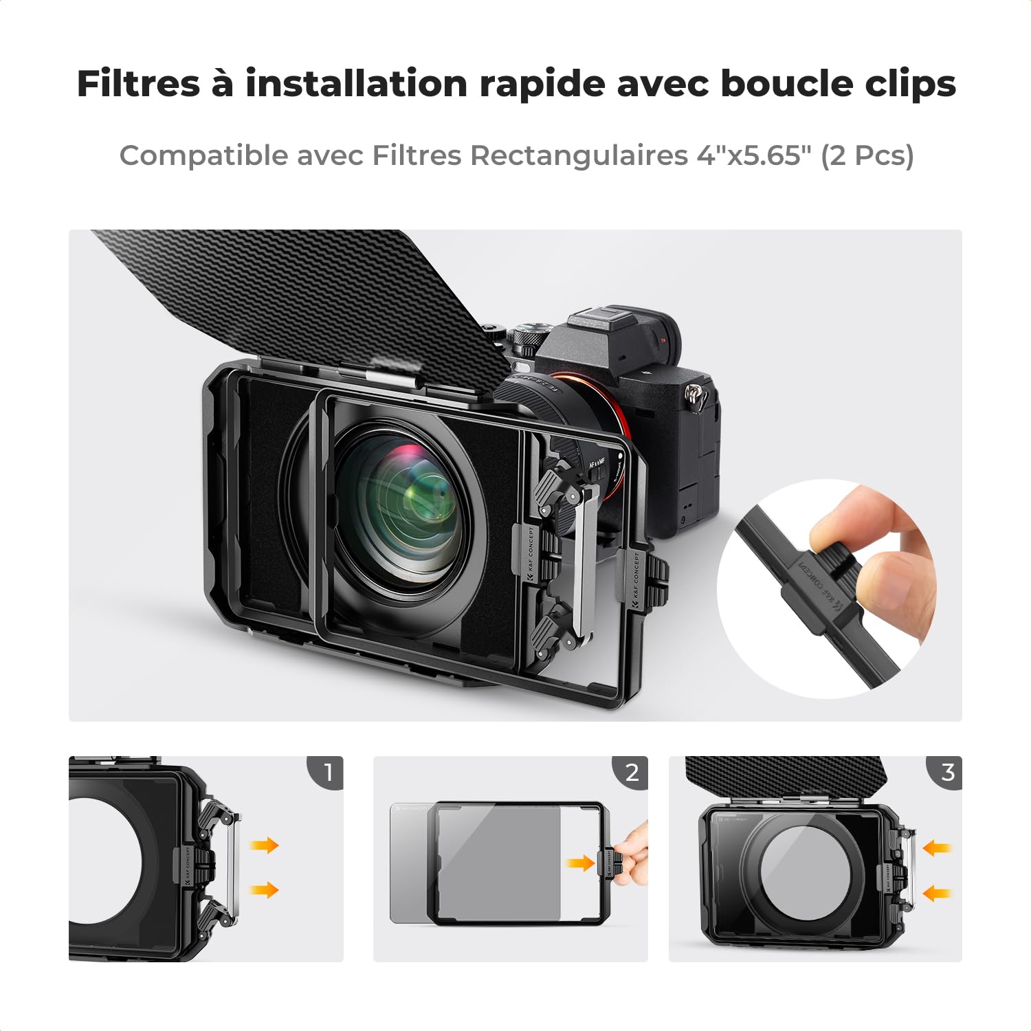 K&F CONCEPT Matte Box et Filtre Carré ND4 ND32 avec 2 Cadre et 5 Adaptateur | Kit,5 Bagues 67/72/77/82/95mm,Solide,HD,Nano-revêtement,Étanche,Verre optique,Résistant à l’huile et aux rayure,FM703