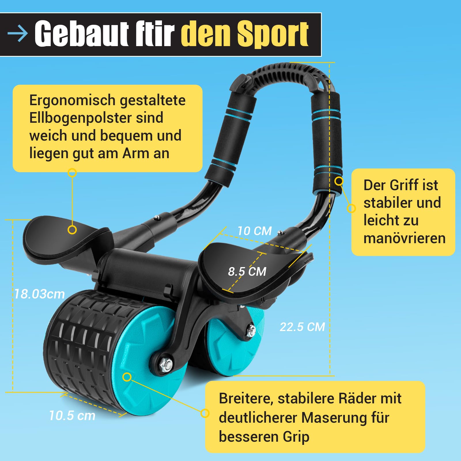 Automatische Rebound-Bauchrolle, New Wheels Roller Domestic Bauchtrainer,Bauchroller Für Bauchmuskeltraining, Bauchroller Für Bauchmuskeltraining Mit Stabilen Doppelrädern (Black)