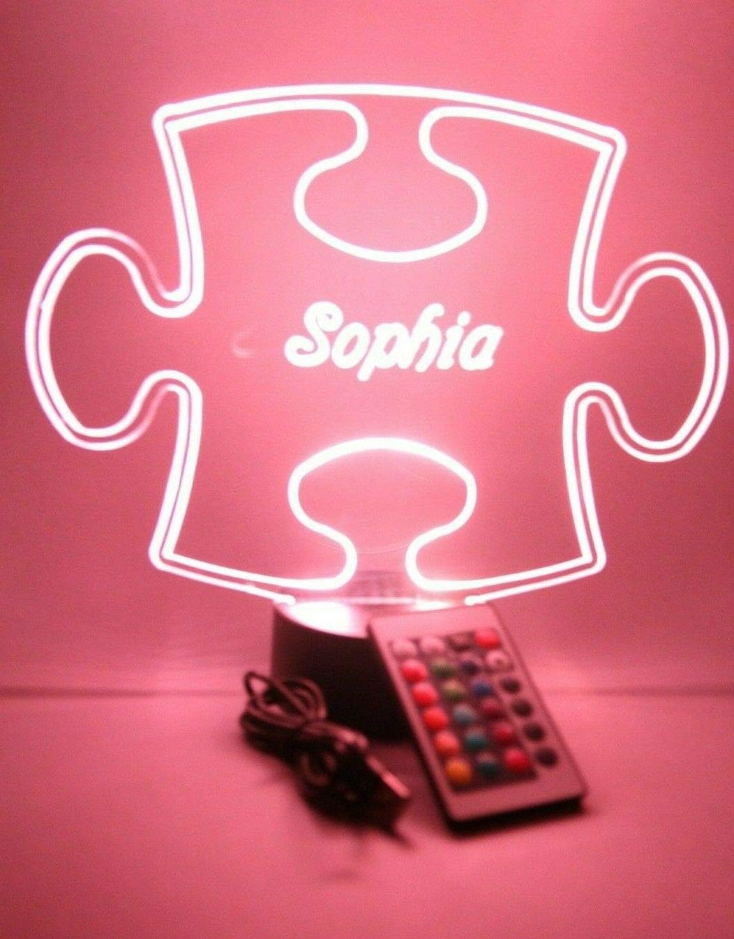 MIRROR MANIA Puzzle Piece Autism Light Up Lamp LED Personalized Table Lamp - It's Wow, with Remote, 16 Color Options, Dimmer, Free Engraved, Great Gift