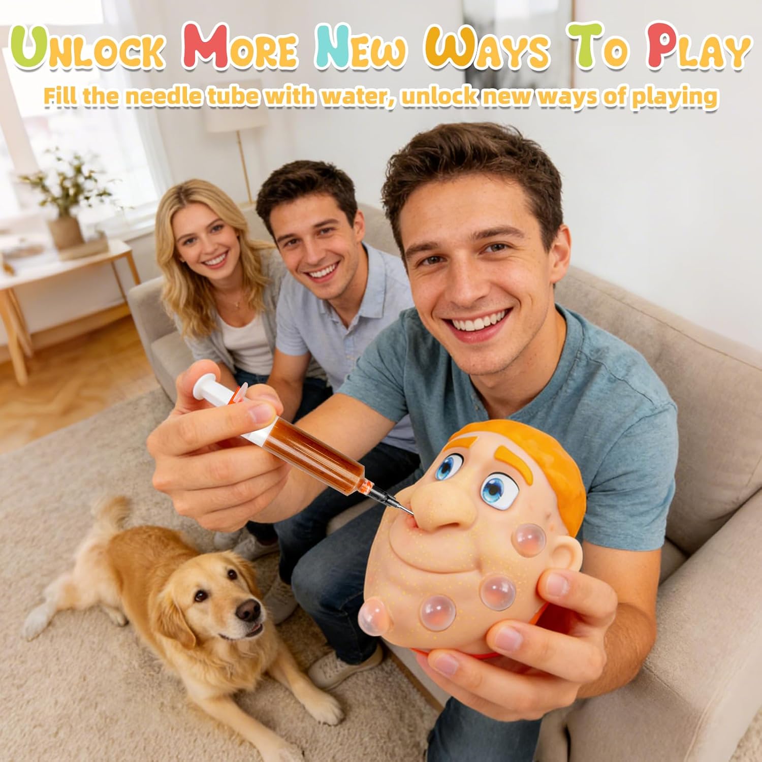 2026 New Refillable Pimple Popping Stress Toy for Adults – Big Head Squishy Fidget Toy for Anxiety Relief, Realistic Squeeze & Pop Design, Funny Desk Gag Gift, Yellow Hair