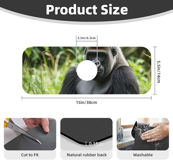 Splash Guard Mat For Kitchen Sink , Super Absorbent Fast Drying Faucet Mat Gorilla In The Grass Draining Mats Sink Gadgets Behind Faucet Sinkmat For Kitchen Bathroom 15X5.5