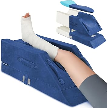 KingPavonini 4-Height Adjustable Leg Elevation Pillows for After Surgery with Ergonomic Curve, Memory Foam Wedge Pillow for Legs Swelling, Blood Circulation and Pain Relief, Blue Single Leg