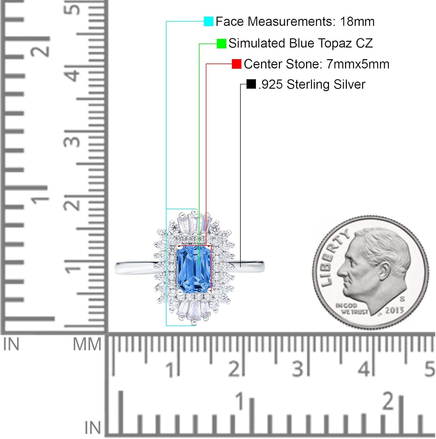 Blue Apple Co. Emerald Cut Vintage Art Deco Halo Wedding Bridal Engagement Ring Baguette Simulated Cubic Zirconia 925 Sterling Silver
