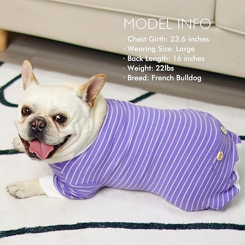Miniatura 39 de KYEESE Dog Pajamas Soft Striped Pet Jumpsuit Lightweight Doggie Jammies 4 Legs Dog Clothes Stretchable Pajamas Breathable Cozy Outfit Comfortable