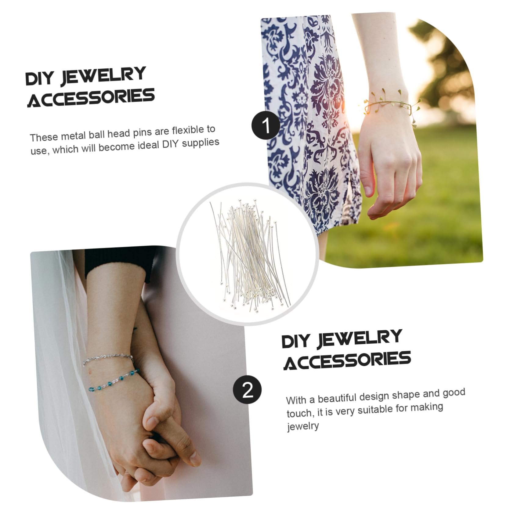 BEBEMOKO 2sets 200pcs DIY Jewelry Head Pins Ball Head Copper Pins for Handmade Jewelry Making Versatile Earring Necklace Craft Tool and Material for All Accessories 200pcs*2