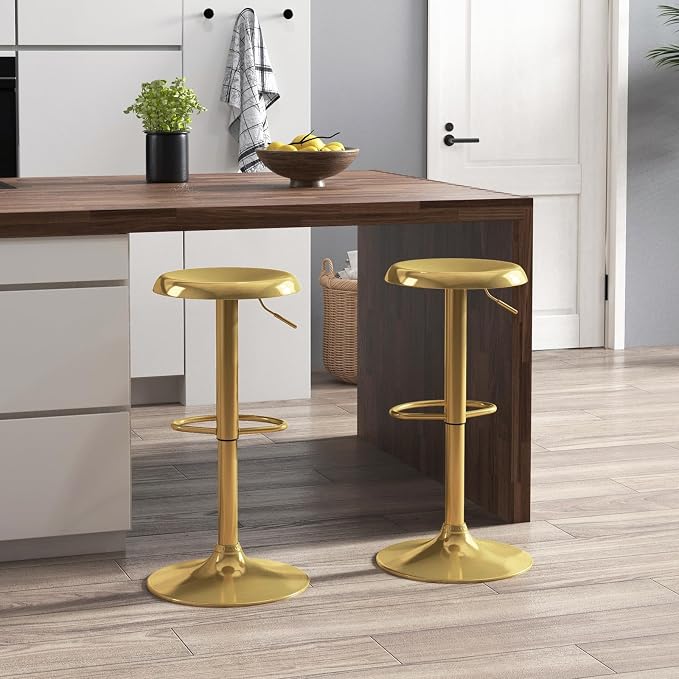 Set de 2 Taburetes de Barra Ajustables Metal Dorado miniatura 2