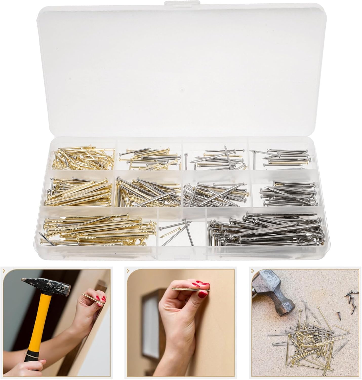UKCOCO 400pcs Picture Nails Heavy Duty Nail Assortment Kit Wall Nails Hanging Picture Nails