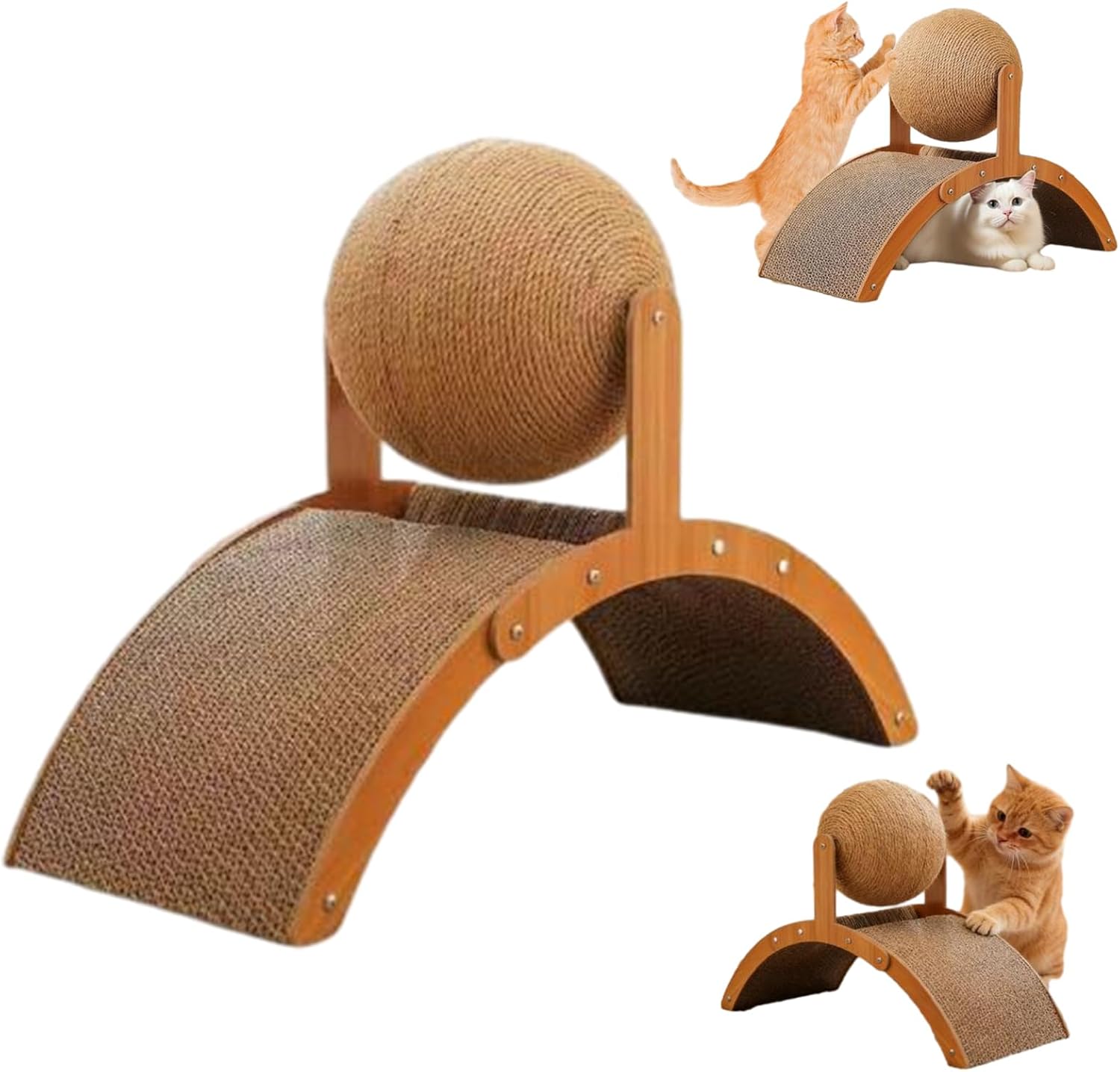 Cat Scratching Ball on Stand, Interactive Cat Scratcher with 360° Rotating Sisal Ball on a Solid Wood Base – a Long-Lasting Toy for Indoor Cats that Helps Reduce Damage to Your Rugs (Large)