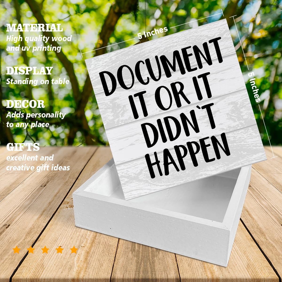 Funny Wooden Box Sign - Home Decor HR Office Wood Sign Desk Decoration Document It or It Didn't Happen Wood Block Plaque Box Sign for Shelf 5 x 5 Inches