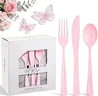 Vista 10 de WDF 120 cubiertos de plástico dorado – Juego de cubiertos desechables de plástico dorado resistente – 40 tenedores, 40 cucharas, 40 cuchillos