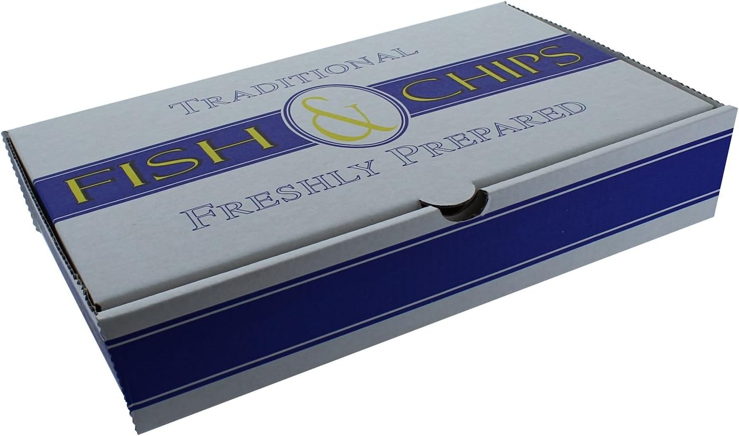 100 x Fish And Chips Box Cardboard Large Size Boxes Trays Take Away Tasty Meal