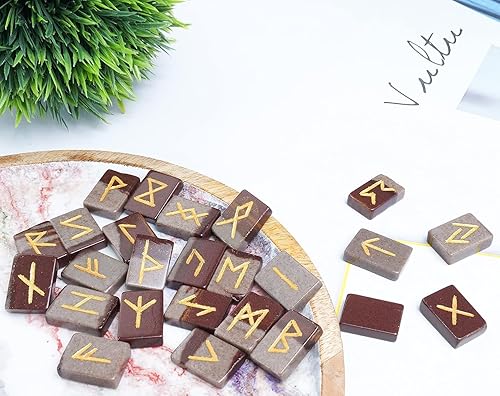 Miniatura 6 de ZAICUS Narmada Crystal Runes Piedras de runas de Futhark de élder grabadas para principiantes, juego de cristal curativo para principiantes,