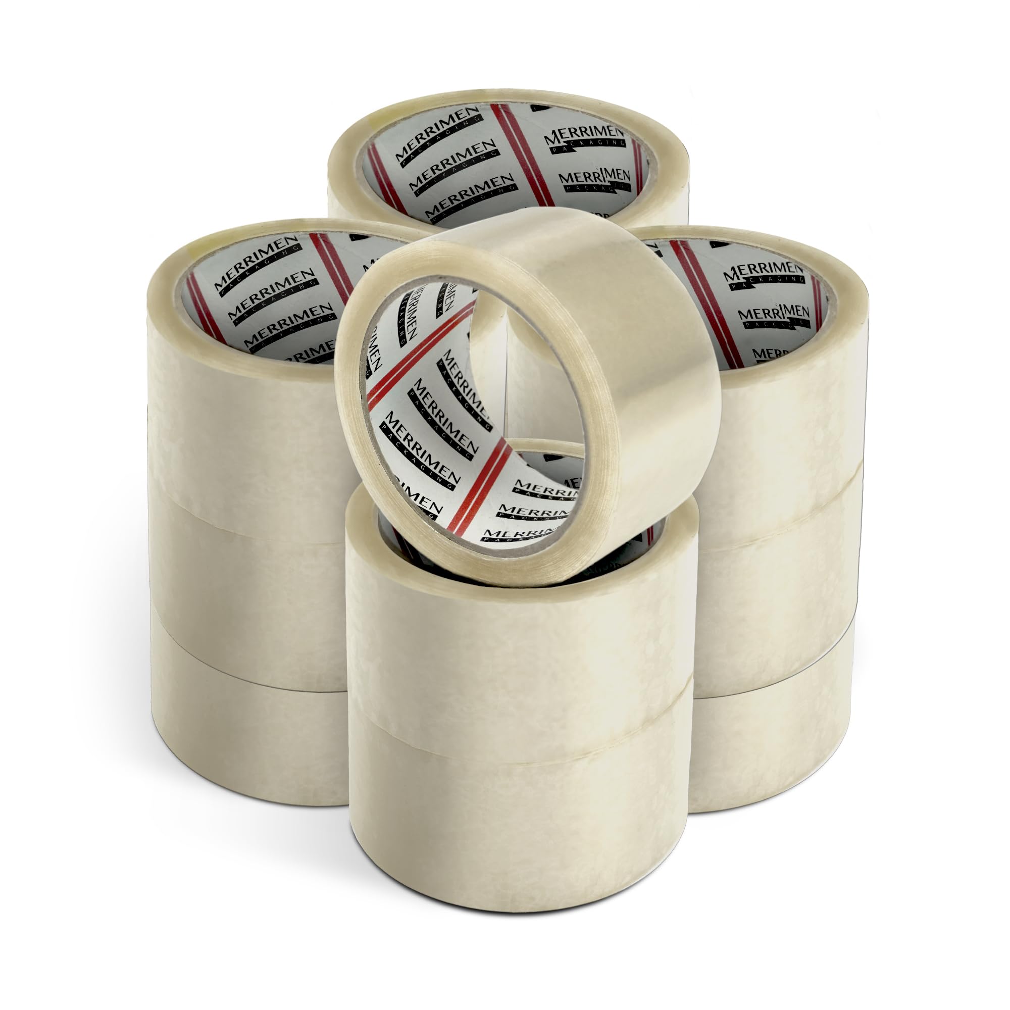 MERRIMEN Strong Heavy Duty Roll Pack Clear Packaging Tape | Secure Sticky Sealing Tape for Parcel Boxes, Moving Boxes, Large Postal Bags for long term storage | (48MM x 66M) (12 rolls, Clear)
