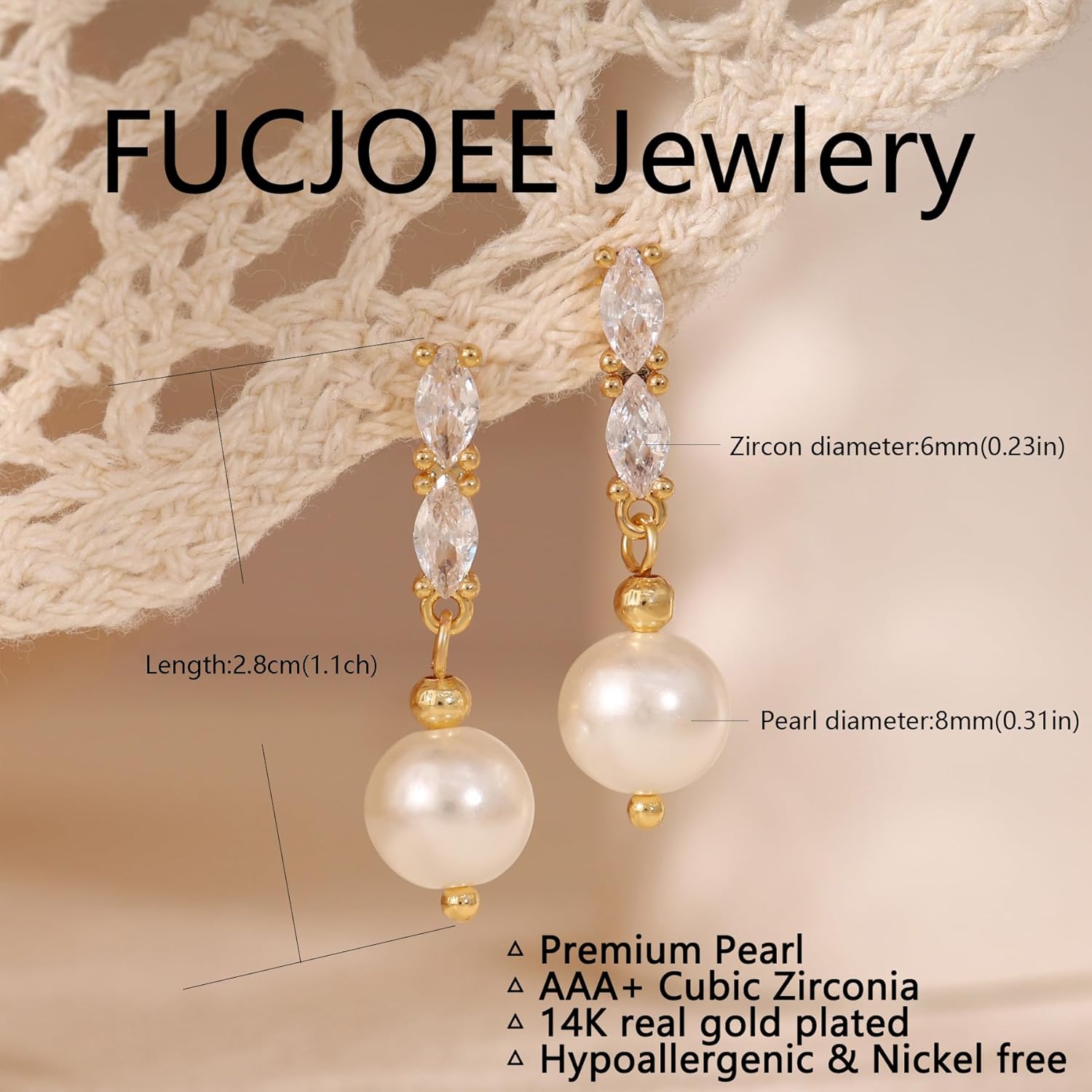 Pearl Earrings for Women Trendy - Dainty 14K Gold Plated/Silver Pearl Drop Dangle Earrings Hypoallergenic Pearls Huggie Hoop Earring Simple Wedding Earring for Brides Formal Jewelry Gifts - Image 4