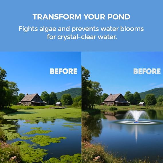 15,000 GPH fully automatic pond aerator floating fountain and pond aerator 110 V 750 W (1 HP) for large and small ponds and lakes, pond fountain including