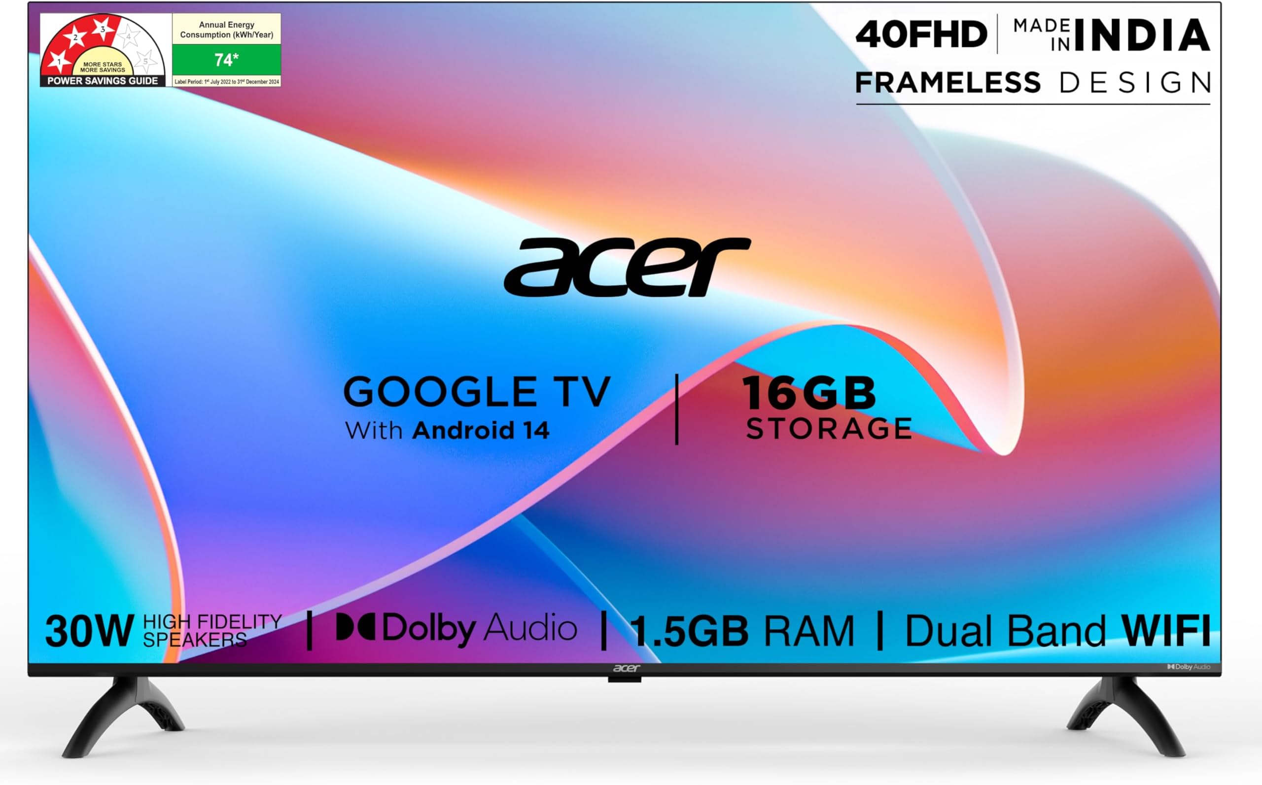 acer 100 cm (40 inches) I Pro Series Full HD Smart LED Google TV with Android 14 (Black) | 16GB Storage | 30W Dolby Audio