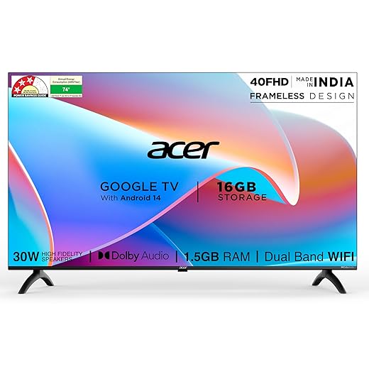 Acer 100 cm (40 inches) I Pro Series Full HD Smart LED Google TV AR40FDIGU2841AT (Black)