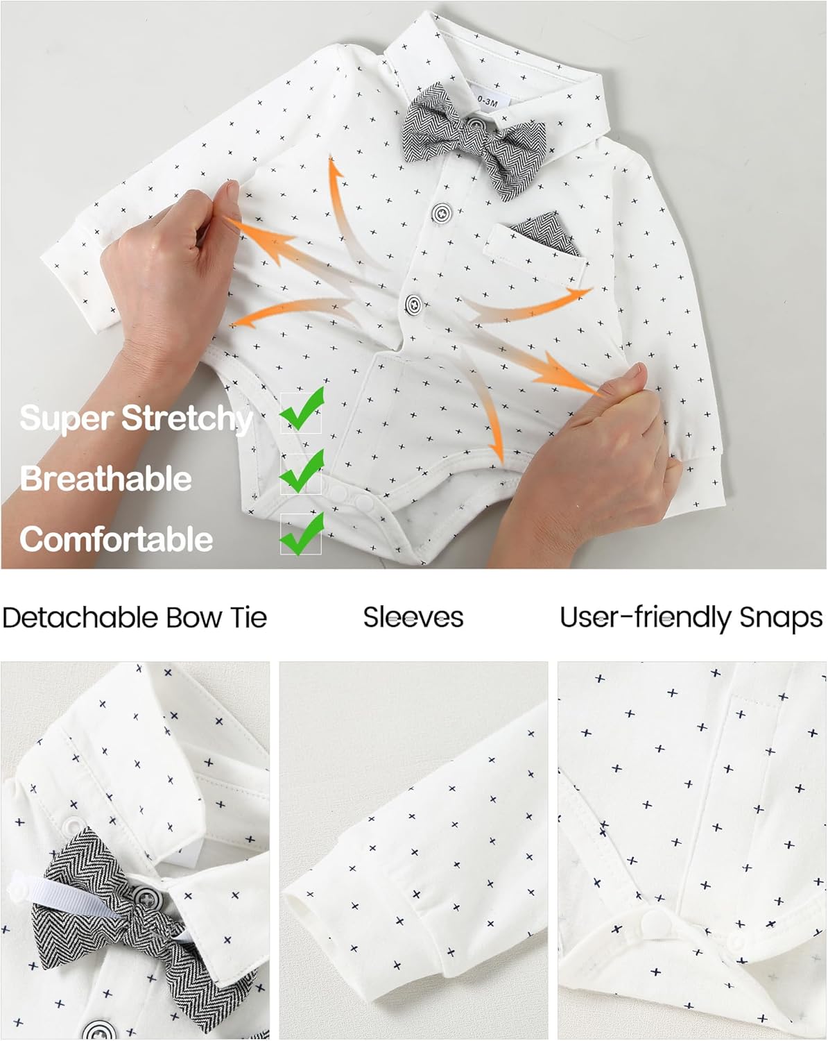 YALLET Baby Boy Clothes Set Infant Tuxedo Long Sleeve Gentleman Suit Outfits + Beret Hat + Suspender Pants + Bowtie 0-18M - Image 3