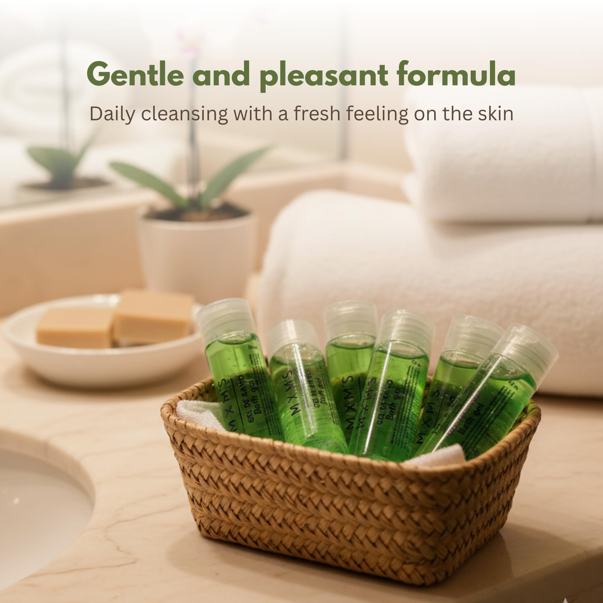 50 Botellitas Gel de Ducha 30 ml – Amenities baño monodosis para huéspedes, higiene corporal, formato viaje, pack hotel, apartamentos turísticos, kit bienvenida, reposición rápida