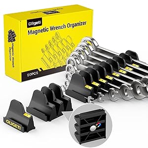 Oligeti 50pcs Magnetic Wrench Organizer Set for Metal Tool Box,Modular Wrench Holder with Metric&SAE Labels