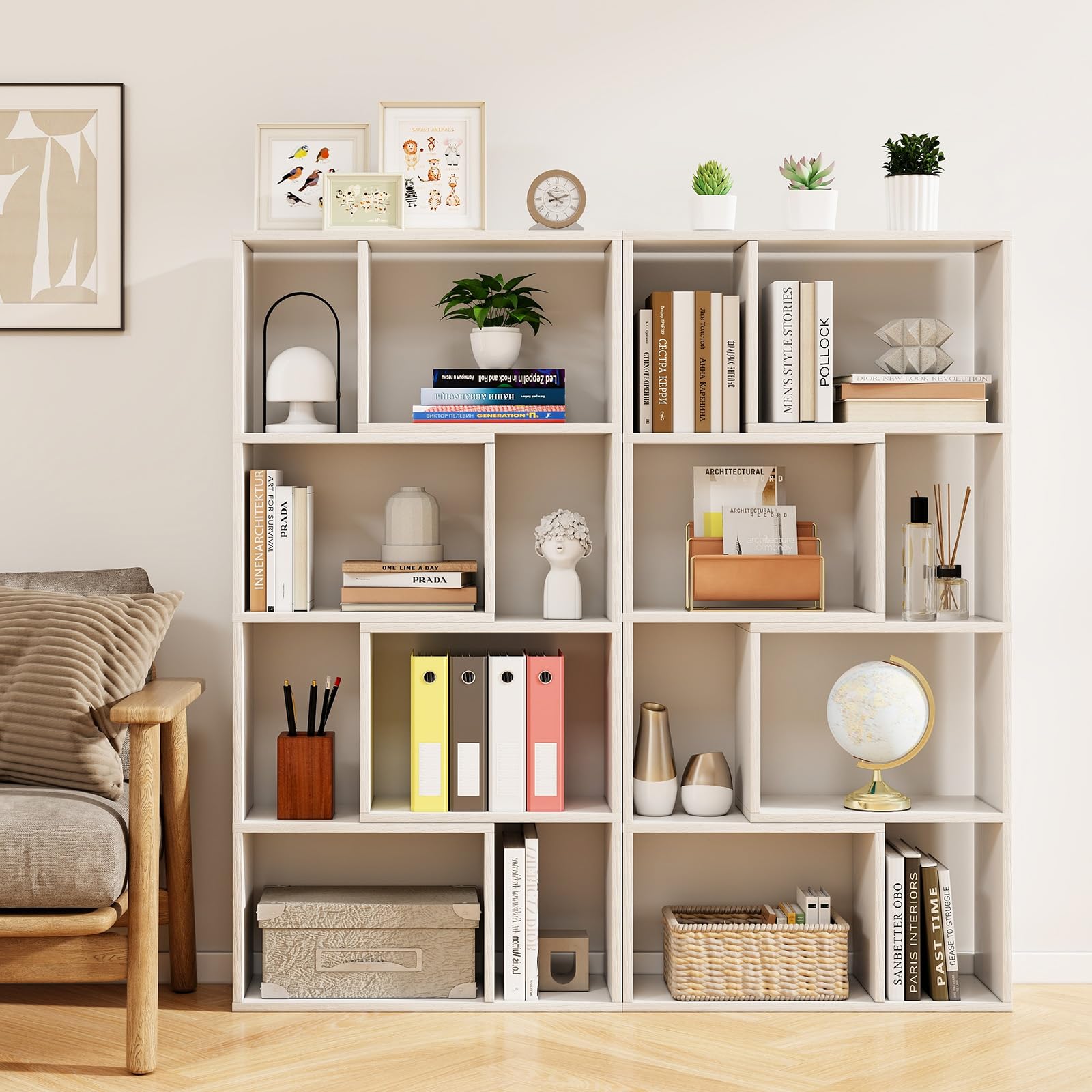 HOMASIS Libreria da Parete a 4 Ripiani, Libreria Scaffale con Piedini Antiscivolo e Dispositivo Antiribaltamento, Stile Scandinavo, Mobile Portaoggetti per Soggiorno, 60 x 20 x 120 cm (Bianco)