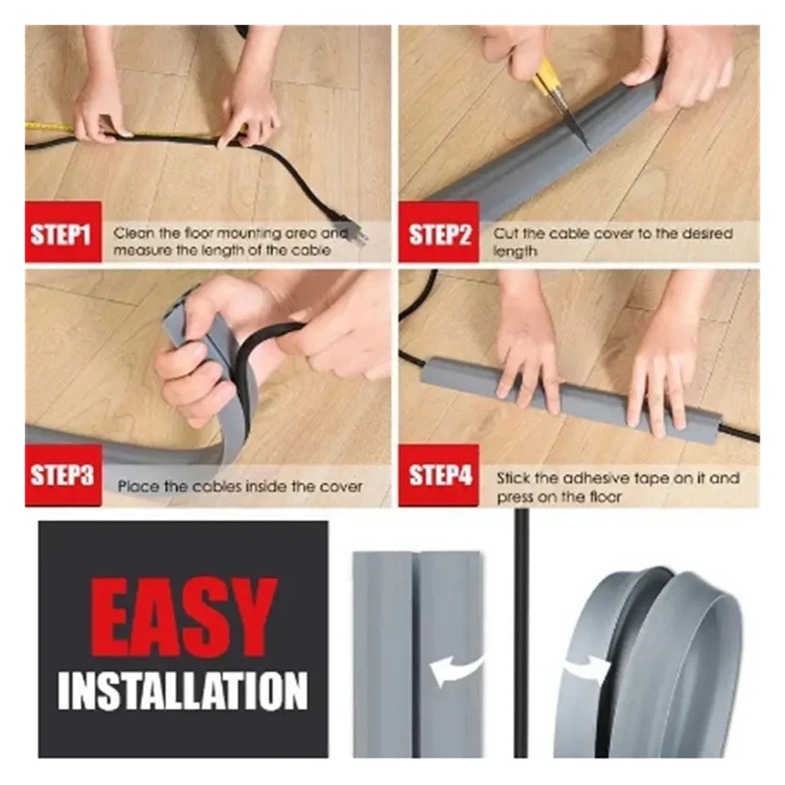 Canaleta Pasacables para Suelo Cubierta de Cable Suelo, Protector Autoadhesivo, extensión conducto cableado, Ranura for Cable, Corrector, Organizador Oculto(D50 Brown)