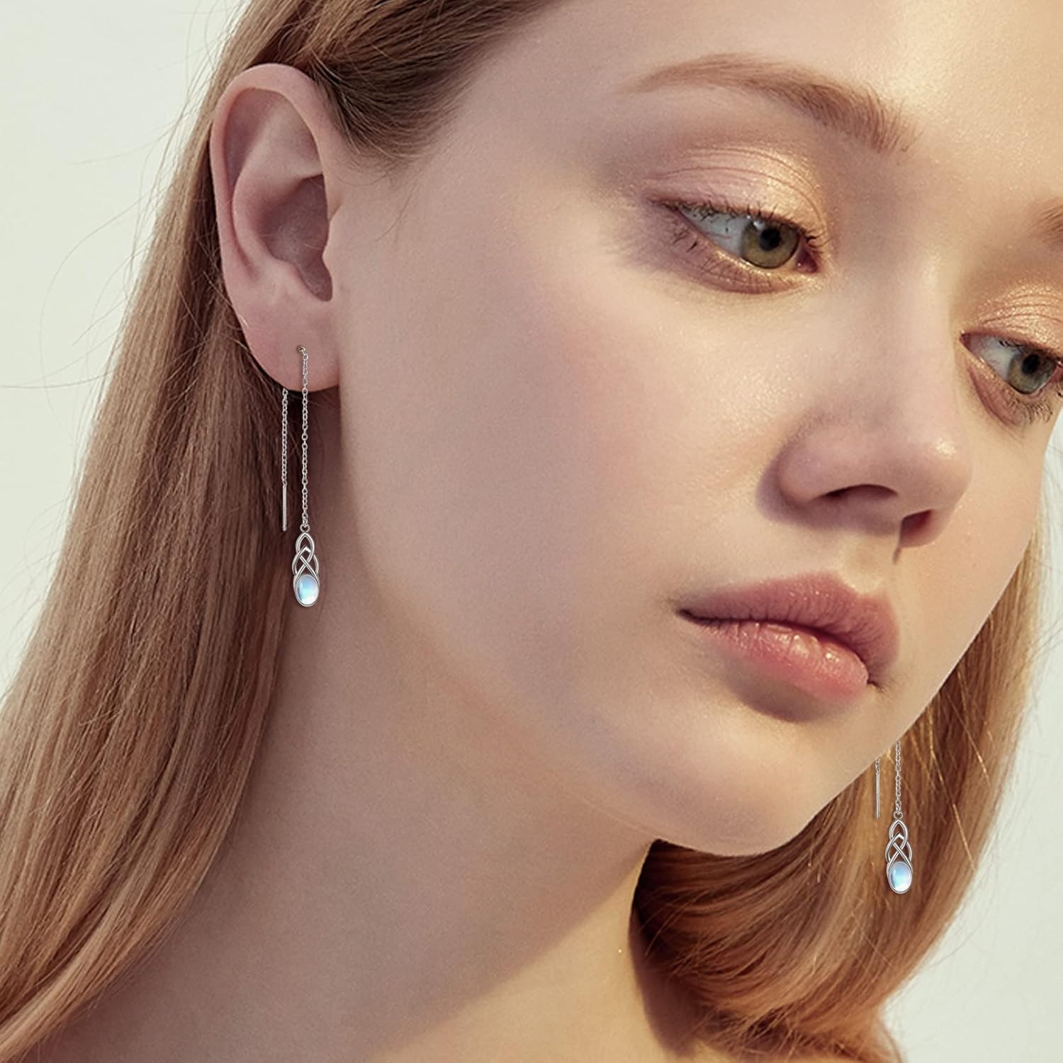 TIGER RIDER Moonstone/Cat's Eye/Turquoise Threaded Earrings Sterling Silver Celtic/Planet/Butterfly/Sun/Star/Daisy/Dangle/Filigree/Tear Drop Long Chain Earrings Jewelry Birthday Gifts for Women - Image 5