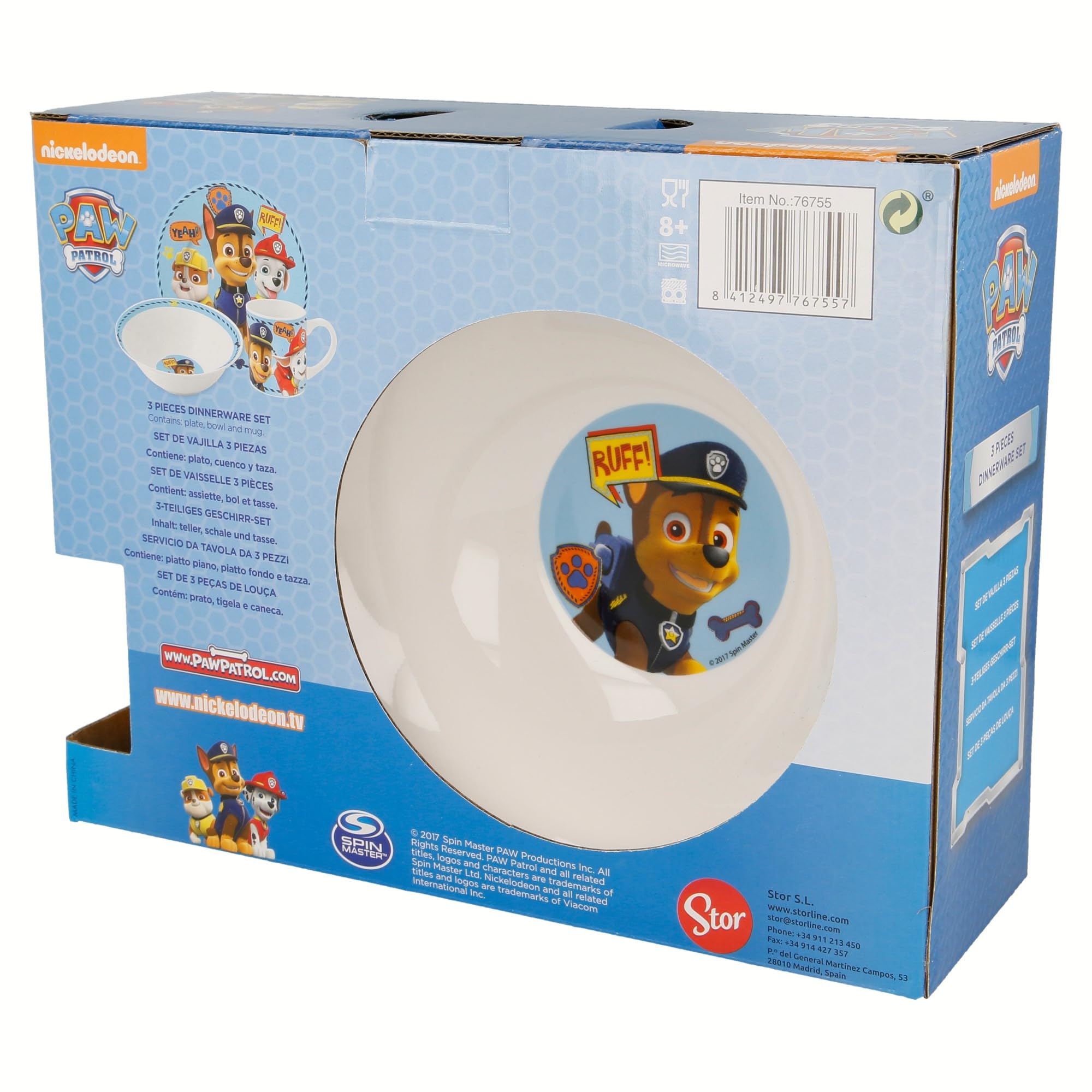 STOR Set Stoviglie Bambini Paw Patrol - Piatto, Ciotola e Tazza in Ceramica - Servizio Completo Confezione Regalo per Bambini