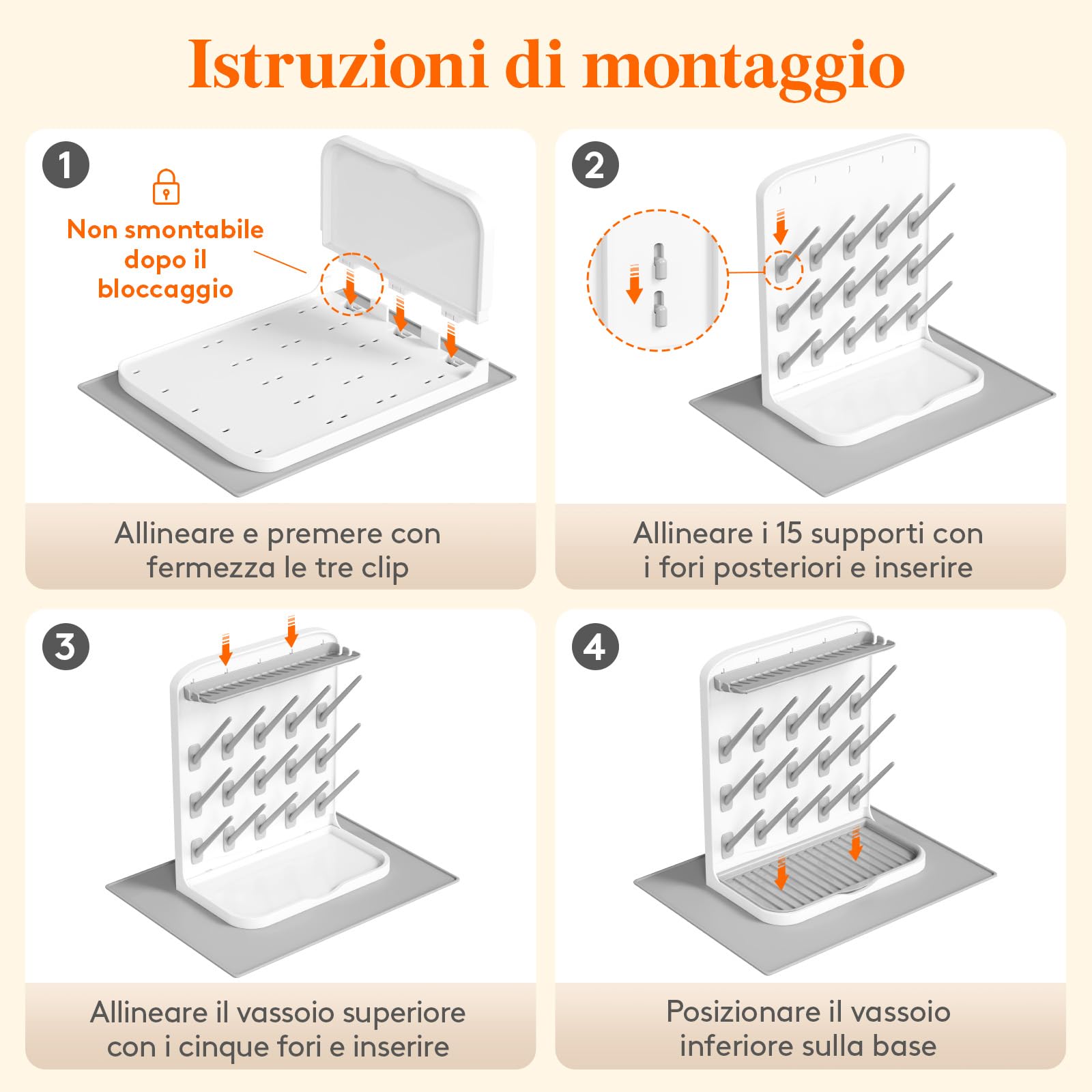 Lifewit Grande Scolabiberon con Tappetino Drenante, Scolabiberon Verticale con 15 Ganci e Contenitore per Tettarelle Rimovibile, Adatto a Cannucce a Pressione e Accessori per Tiralatte