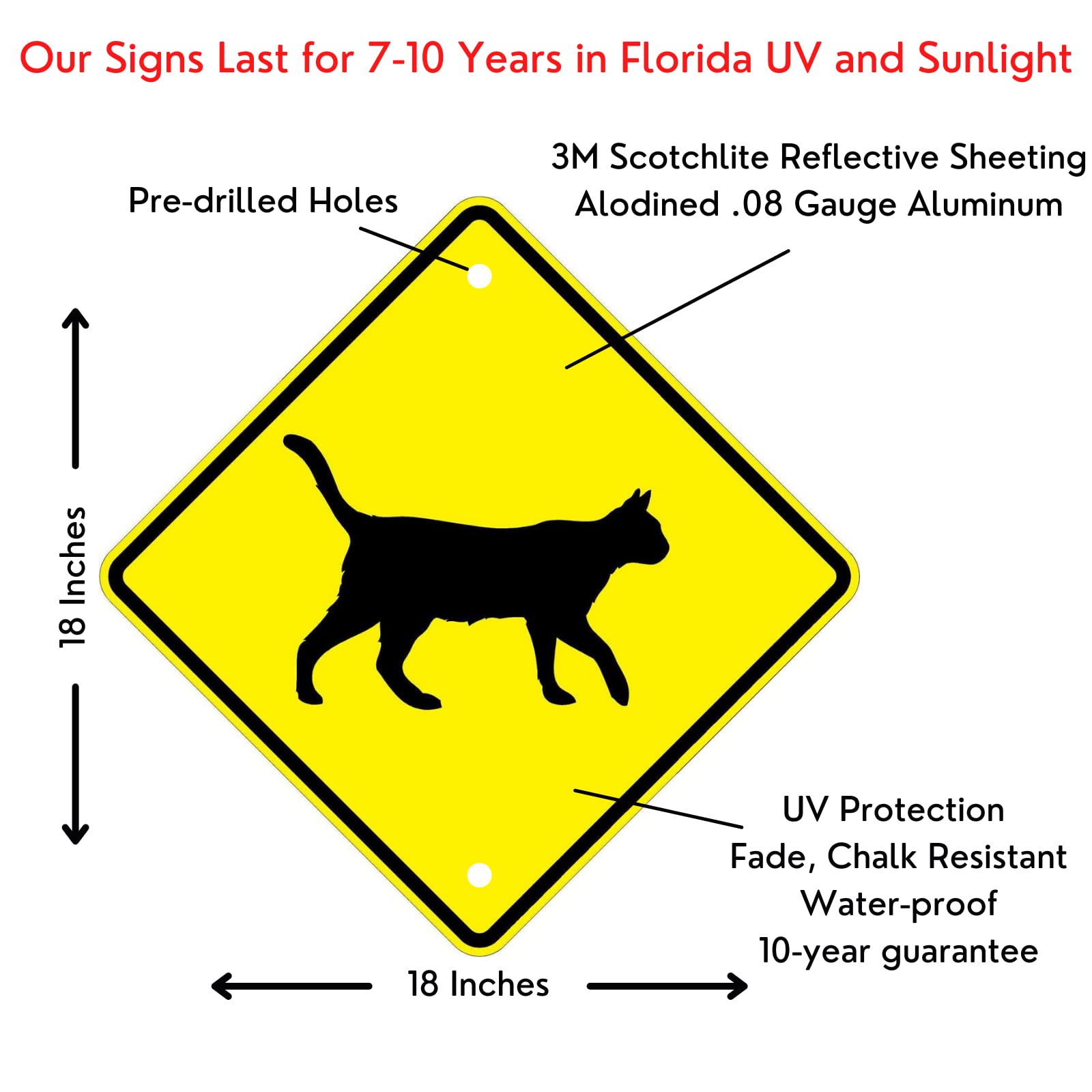 Municipal Supply & Sign Co Cat Crossing Symbol - Eye-Catching 18 x 18 Warning Signs with 3M High Intensity Prismatic Reflective Sheeting. A Genuine Safety Sign Backed by a Solid 10-Year 3M Warranty