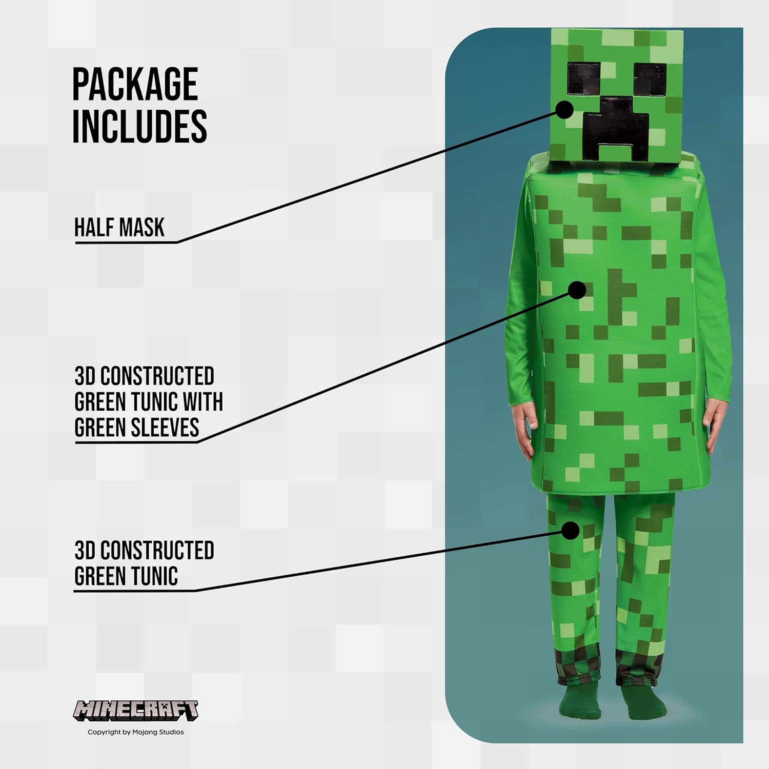 Vista 3 de Disfraz de Minecraft Creeper Deluxe verde grande 10-12