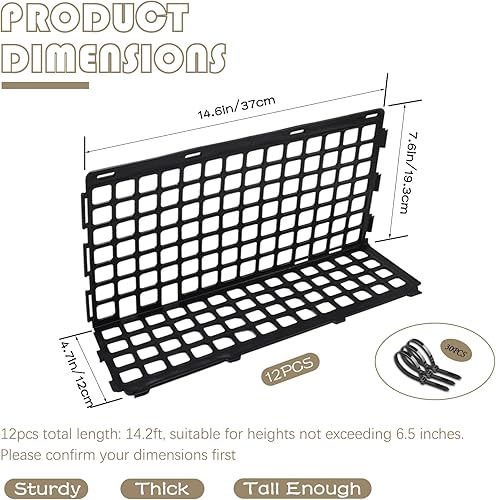 Miniatura 2 de 12 bloqueadores para debajo del sofá para cama, ajustable, de plástico, para debajo de la cama, con 30 lazos, barreras negras de sofá para perros,
