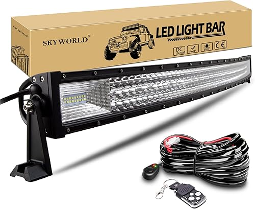 SKYWORLD Barra de luz LED curvada de 50 pulgadas y 648 W, haz combinado de inundación puntual de triple fila, luces LED de conducción de trabajo