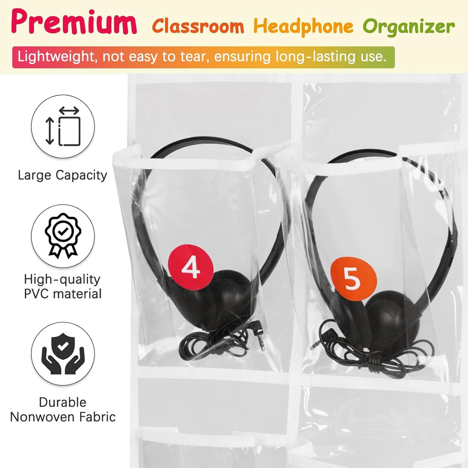 Genérico Organizer per cuffie in classe, in PVC, funzione di supporto per dispositivi organizzati, tasca da appendere, organizer con ganci multipli