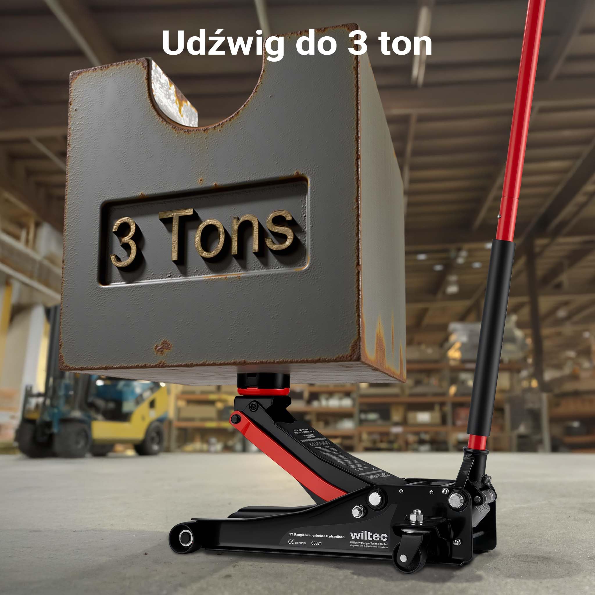 XPOtool Podnośnik samochodowy hydrauliczny 3 t, wysokość podnoszenia 85–500 mm, mobilny lewerek typu żaba, z podwójnym siłownikiem i czterema kołami jezdnymi