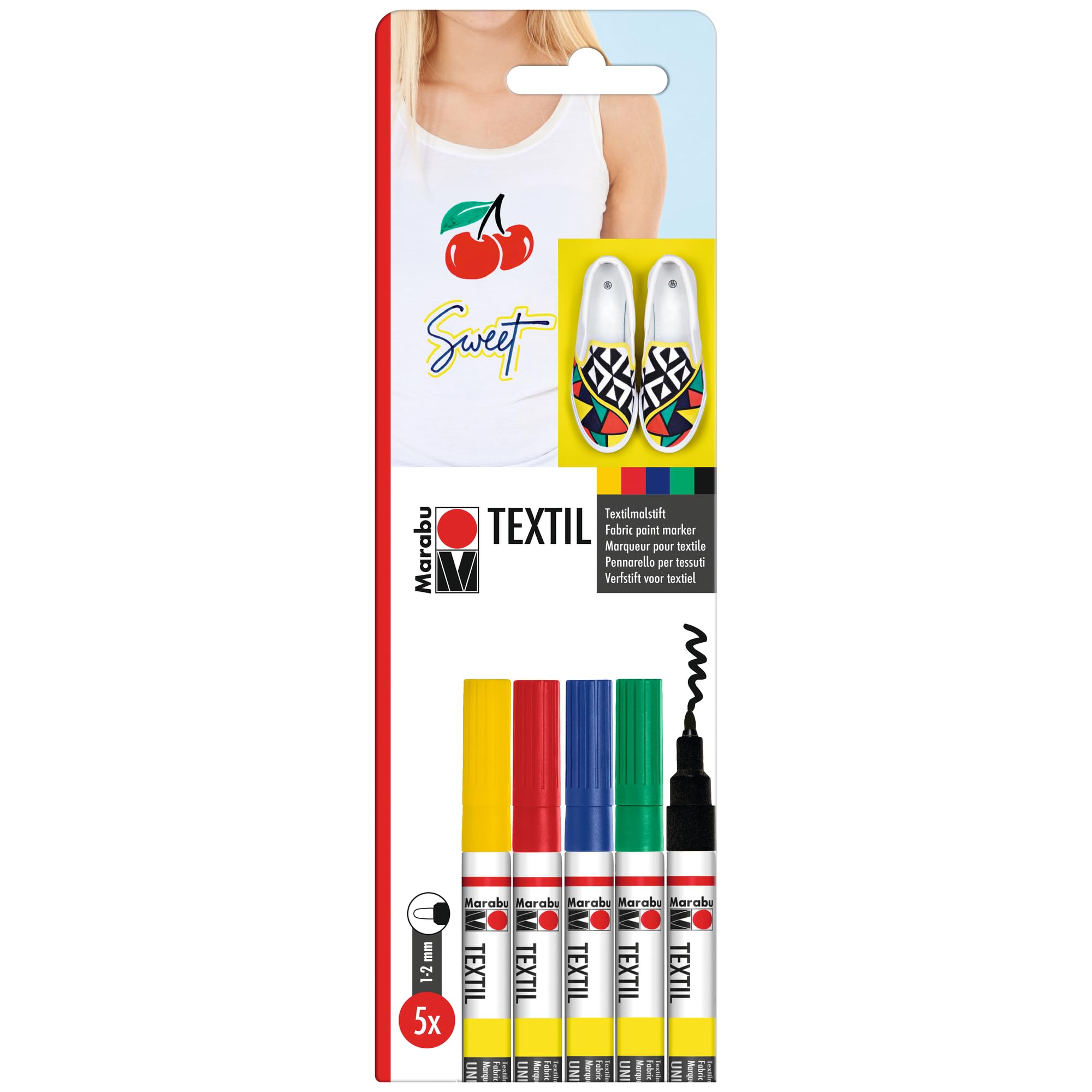 Marabu Textil Painter Pen (1-2mm Tip) - Assortment (Pack of 5)