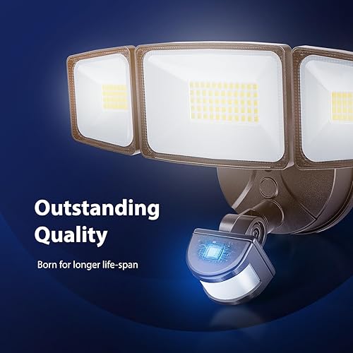 Miniatura 5 de Onforu - Luces LED de seguridad de 55 W, con sensor de movimiento, para exteriores, 5500 lm, 6500 K, IP65 impermeable, con 3 cabezales ajustables,
