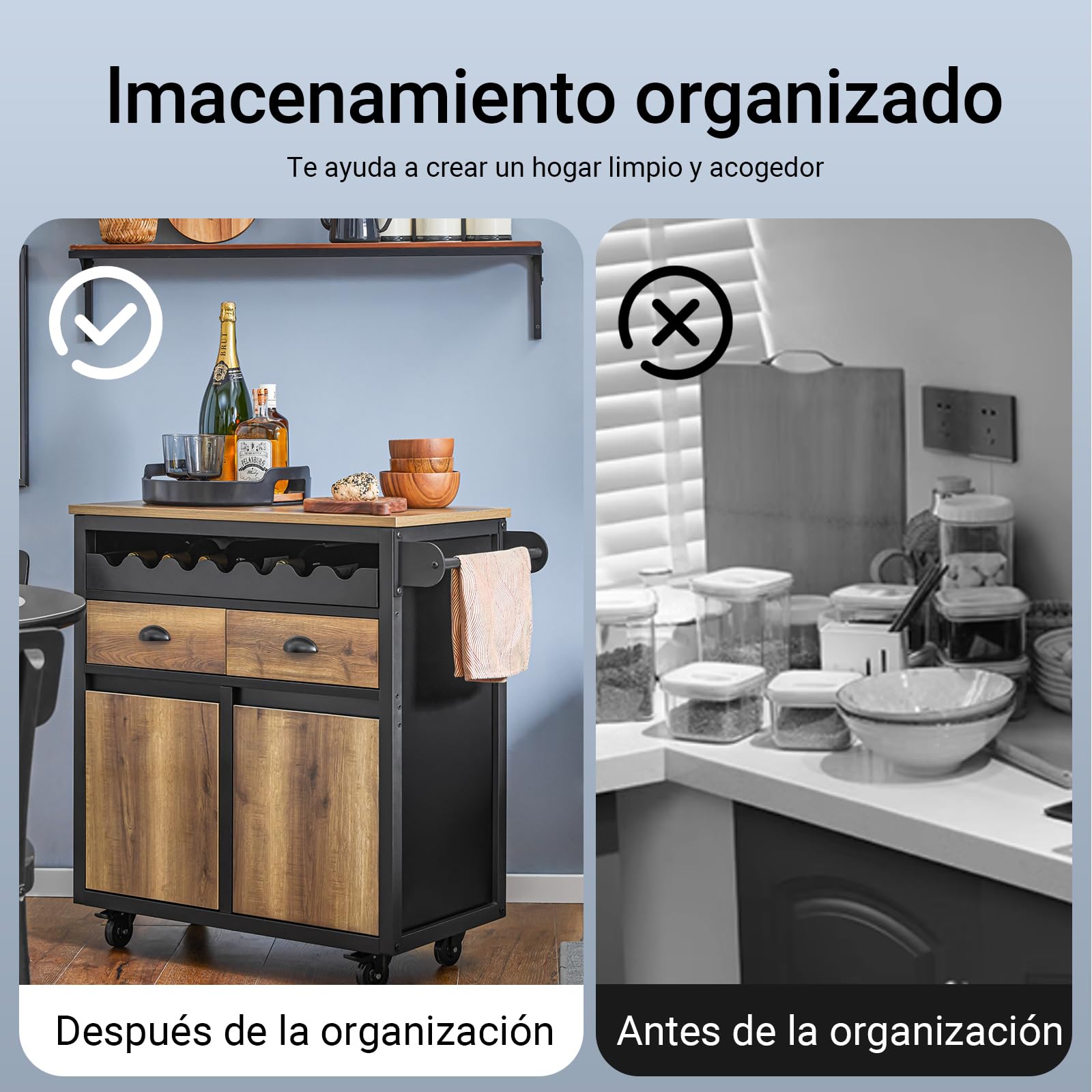 SoBuy Carrito Auxiliar de Cocina con 2 Cajones y 2 Puertas Carro Multiusos de Servicio Comedor con 4 Ruedas 1 Toallero y 1 Soporte para Botella Industrial 89 x 39 x 87 cm FKW122-SCH ES