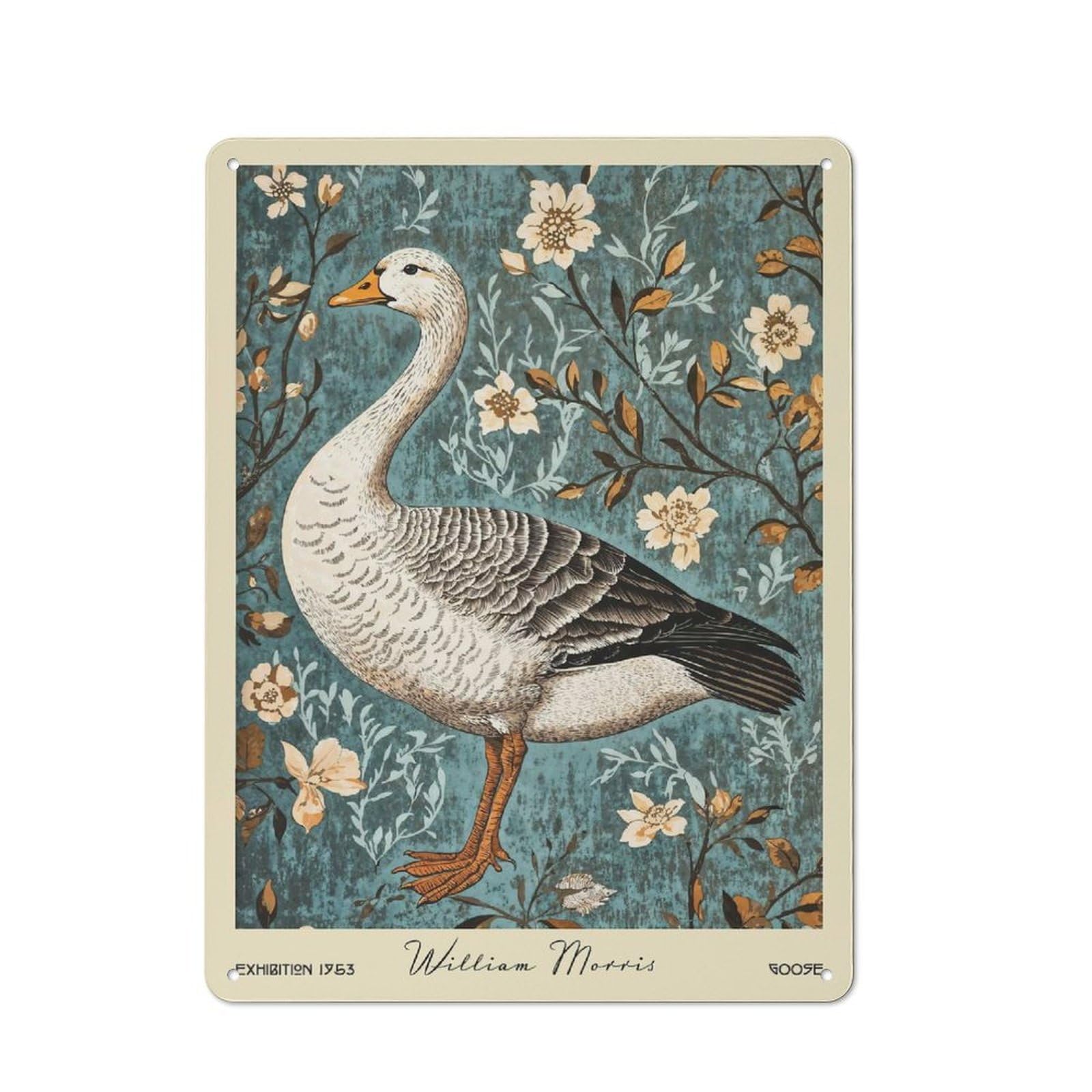 Junmoney Style-4 Garage Style Goose William Morris Floral Retro Metal Sign 40X30cm, Workshop Wall Decor For Tool Room, Garage, Studio Or Home Bar
