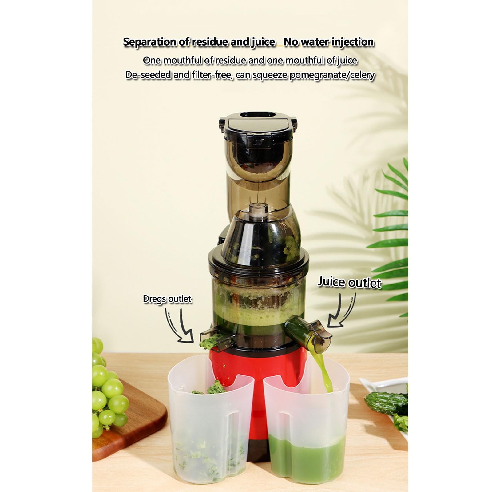 Exprimidor Multifuncional Hogar, Exprimidor Lento Gran Diámetro Separa Frutas Verduras Recién Exprimidas Eficiencia Jugo Puro 95% Adecuado para Cítricos y Zanahorias,Red