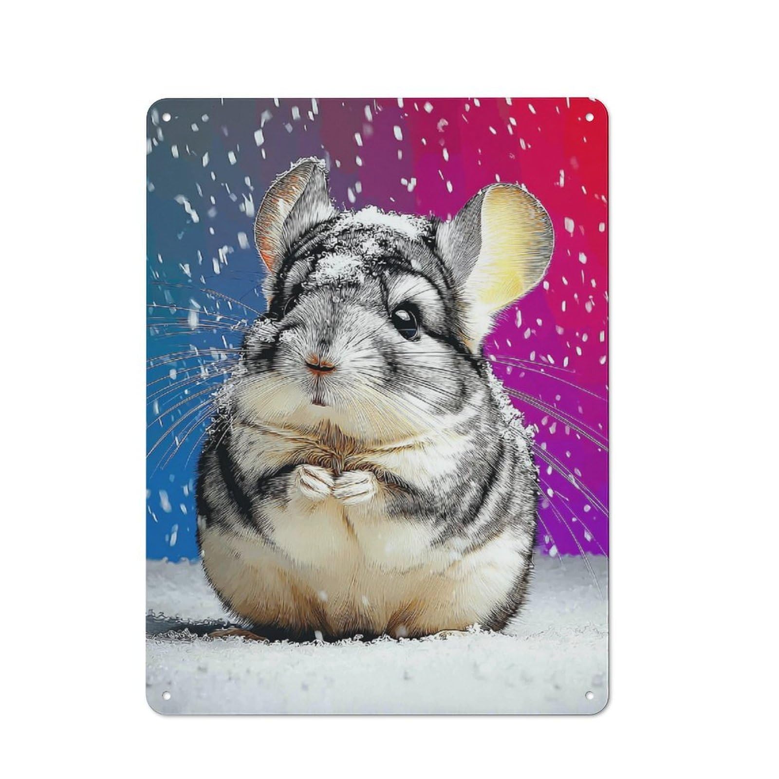 Junmoney Charming Chinchilla In Winter Wonderland 40X30cm Retro Tin Sign With For Kitchen Or Home Bar, A Decorative Gift For A Newly Furnished Kitchen And Home Bar