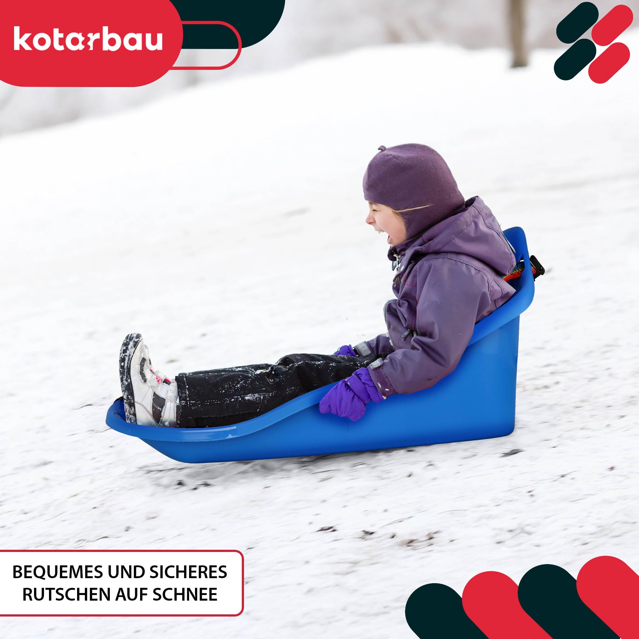 KOTARBAU Sneeuwschijf – Stevige Plastic Rodelslee Met Rugleuning, Veiligheidsgordel En Trekkoord – 72x37x32 Cm – Rood